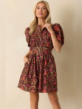 entro Burgundy Floral Belted Mini Dress
